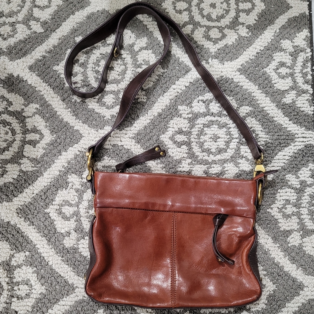 TIGNANELLO Brown Two Tone Leather Crossbody Bag